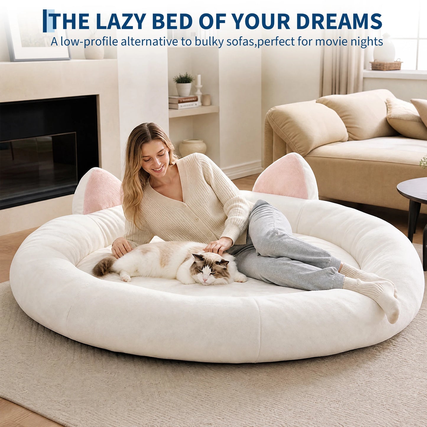 Round Dog Bed XXL Extra Large 9.8" Thick Pet Couch Memory Foam Pet Couch for Large & Senior Dogs Supportive Bolster Design Brown Grey