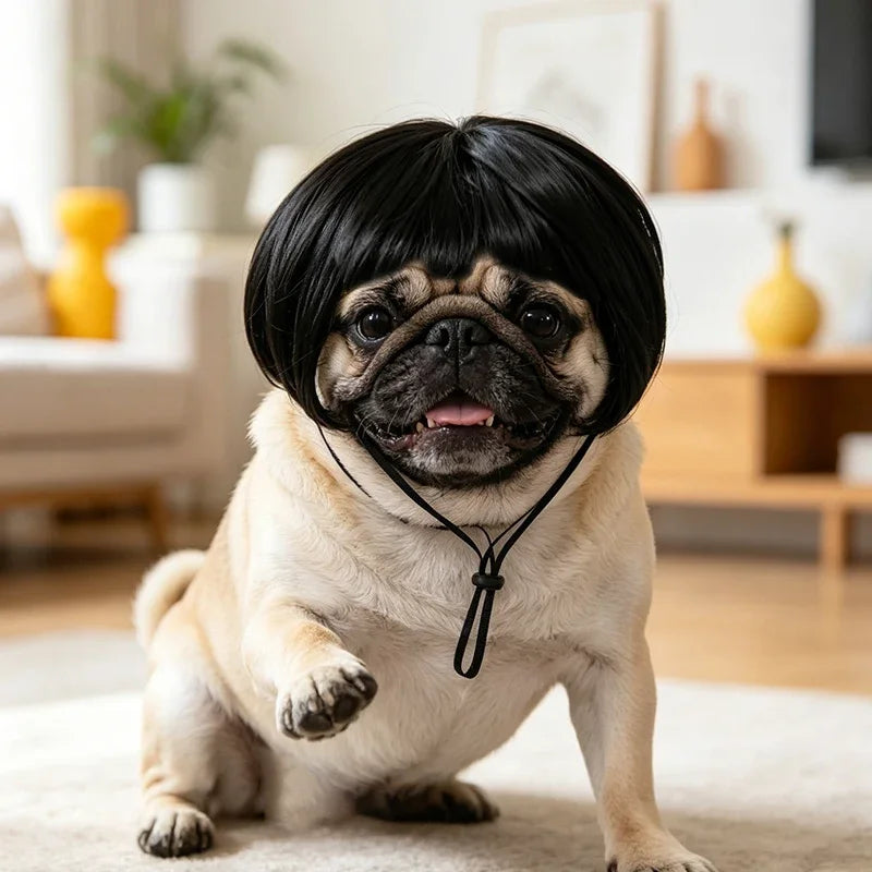 Dog Cat Clown Wig, Funny Pet Cosplay Wig with Adjustable Straps, Synthetic Short Bob Hairpiece for Halloween Party