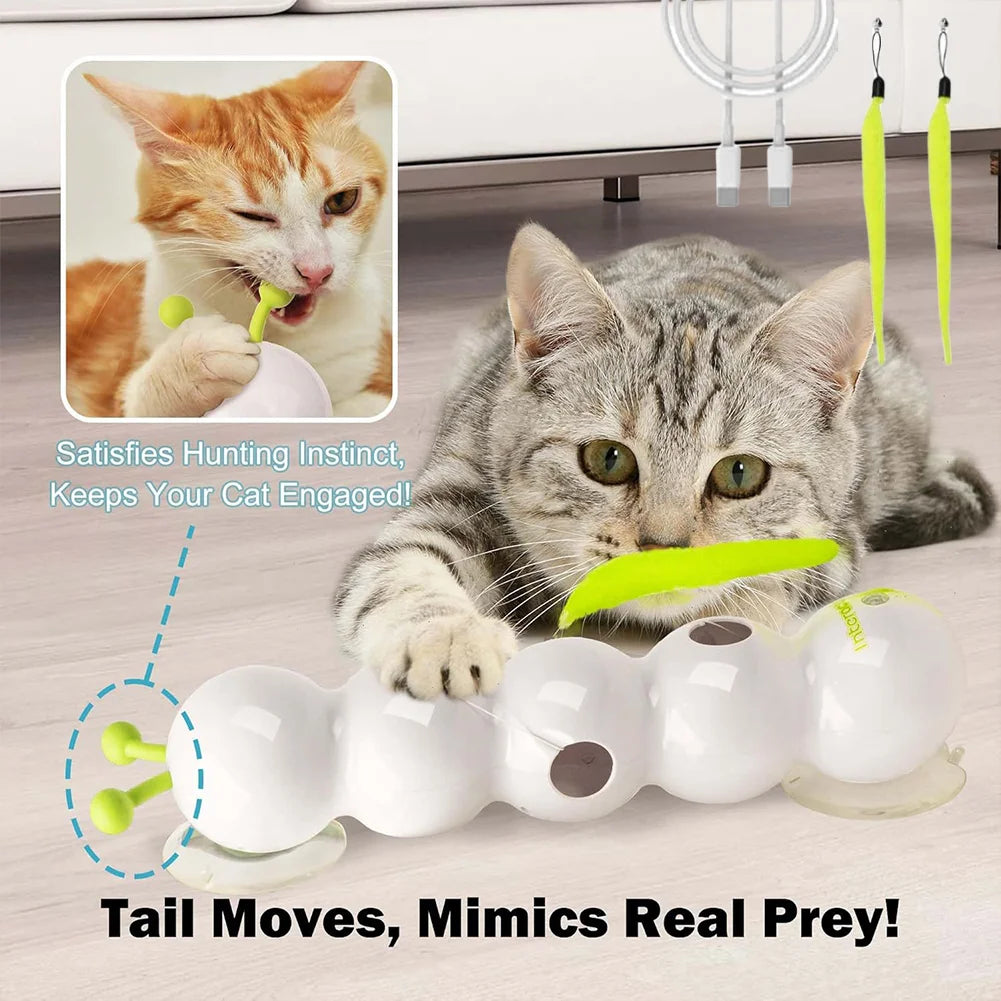 Smart Caterpillars Toy for Cat Interactive Caterpillars Cat Toy Cats Suction Cup Wiggles Worm Cat Toy with Tail for Indoor