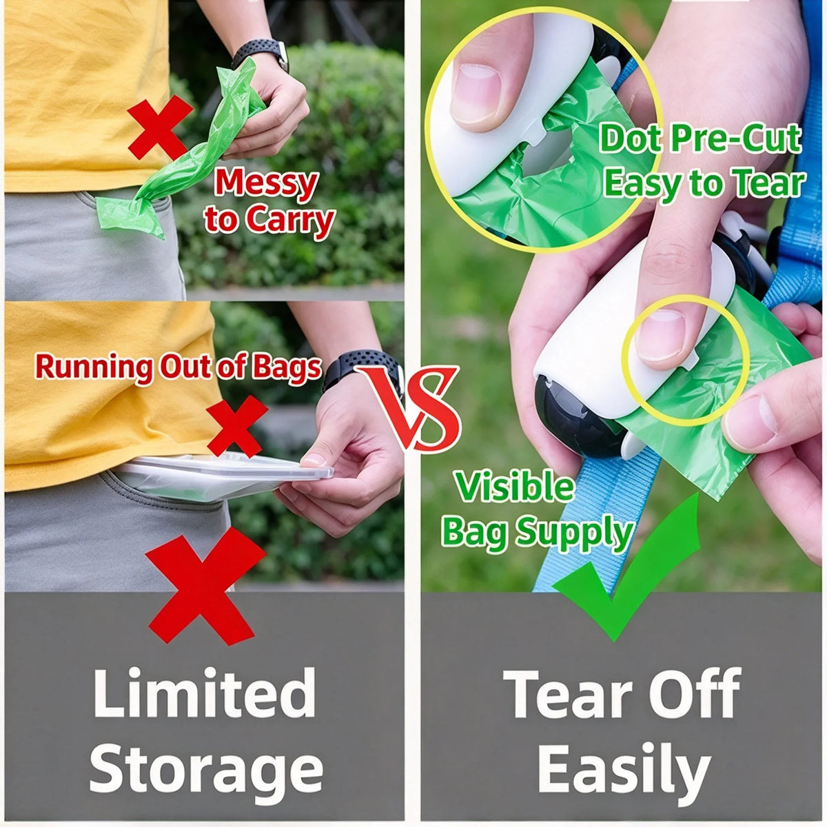 Dog Poop Bags Value Pack, 5 Rolls + 1 Dispenser with Leash Clip, Biodegradable Eco-Friendly Pet Waste Bags, No Wobbling