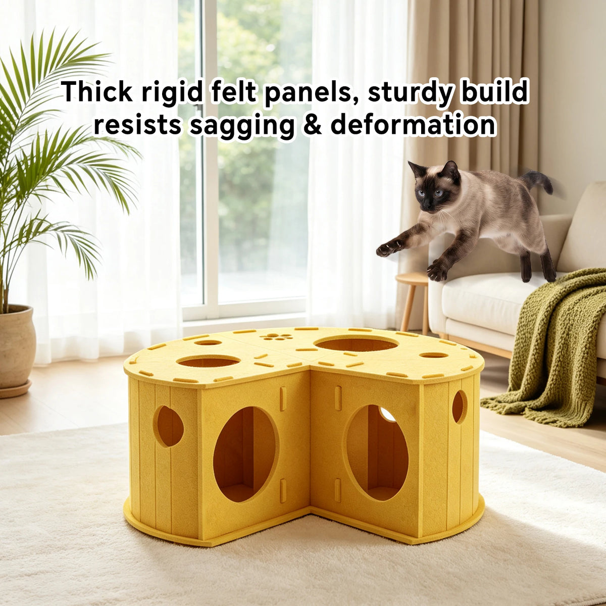 Felt Cat Tunnel Bed, An Interactive Cheese Hideout Toy For Indoor Cats, With A Perforated Hide-And-Seek Tube And A Cat Cave With A Hole. A Pet Christmas Gift. Easy To Install And Easy To Clean.