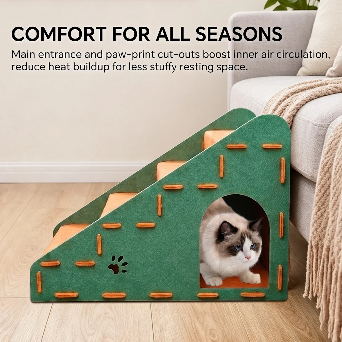 Three-In-One Multi-Functional Cat Staircase - 4-Step Portable Pet Staircase, Suitable For Beds, Sofas, Cat Climbing Frames, Ramps, Headboard Ramps, Durable Felt Cat Beds And Scratching Posts, Stable Ladder Suitable For Kitten