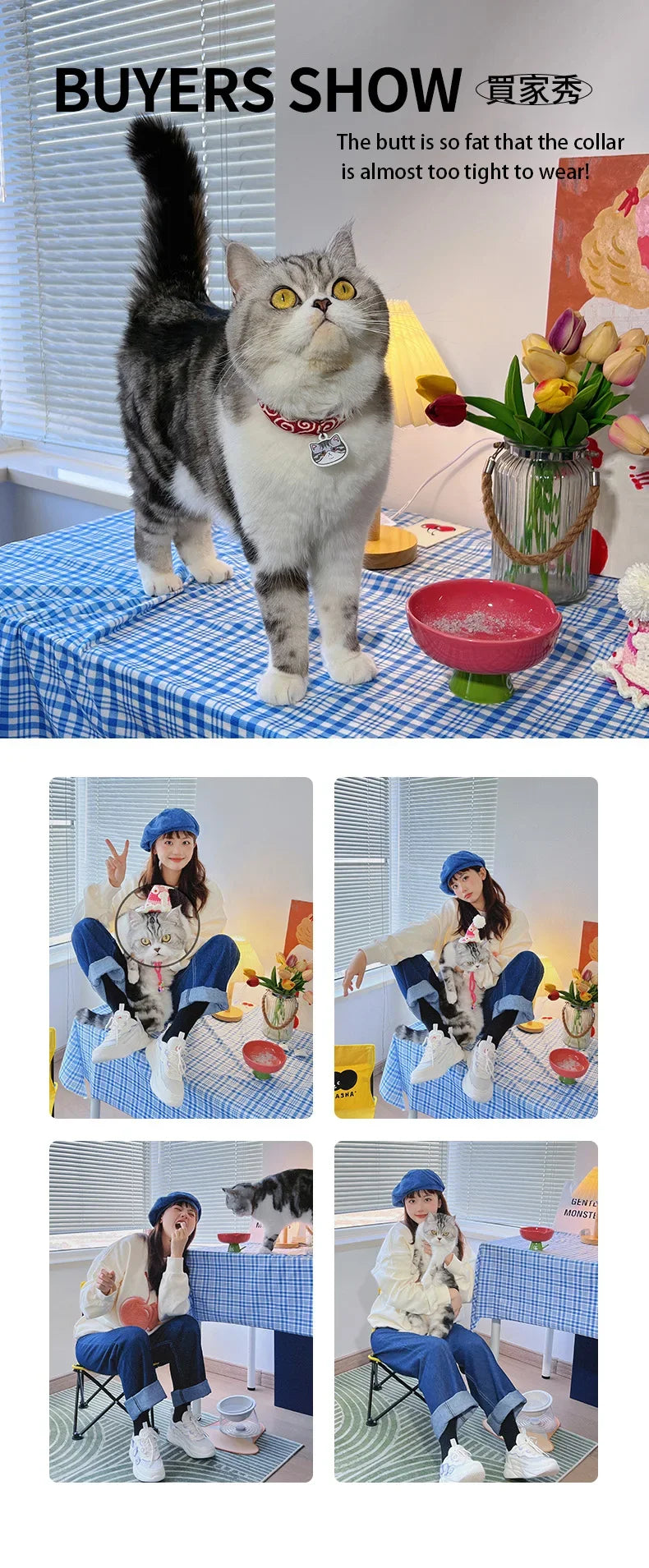 Tulip Shaped Elevated Ceramic Cat Bowl, Raised Pet Food Water Bowl for Cats, Anti-Vomiting Kitten Feeder