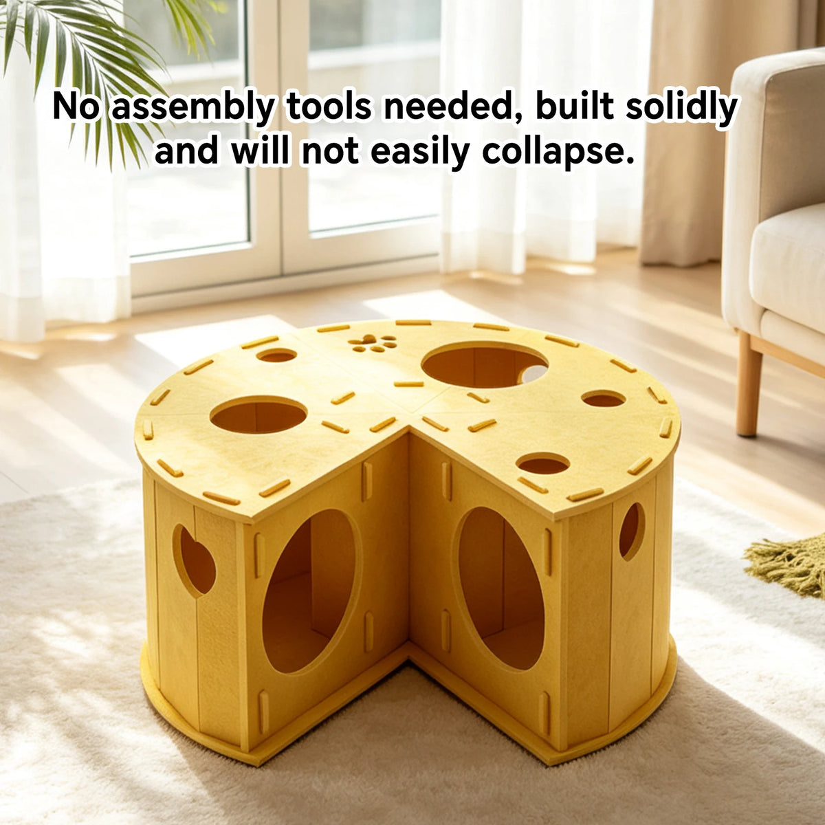 Felt Cat Tunnel Bed, An Interactive Cheese Hideout Toy For Indoor Cats, With A Perforated Hide-And-Seek Tube And A Cat Cave With A Hole. A Pet Christmas Gift. Easy To Install And Easy To Clean.