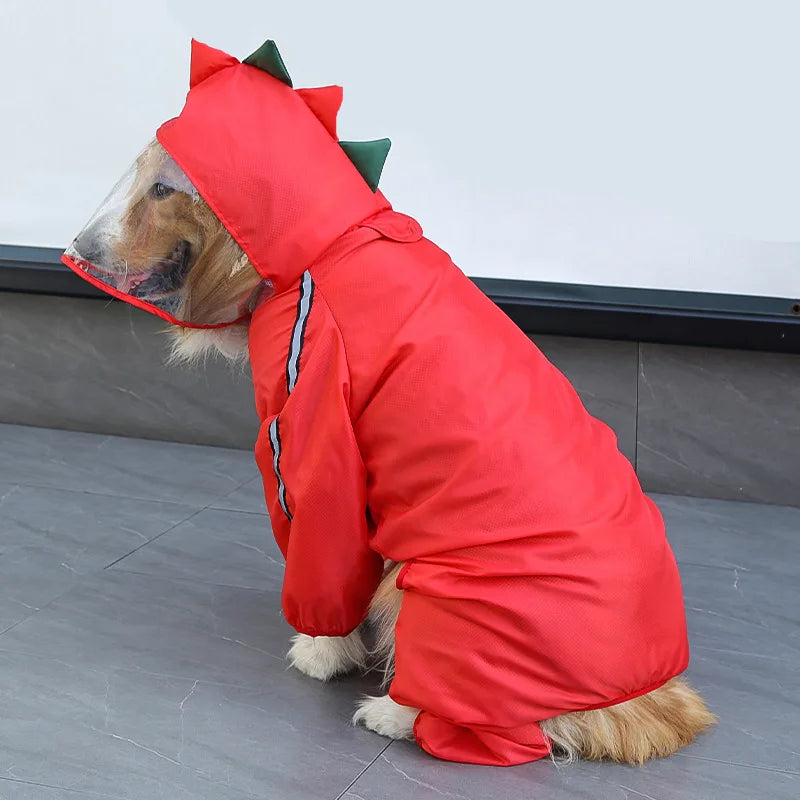 Fun Cartoon Puppy Four-Legged Raincoat Waterproof High Visibility Reflective Hooded Rain Jacket Ventilated Lined Outdoor Rain Suit for Dogs Cats