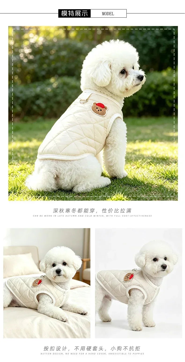 Autumn Winter Warm Reversible Quilted Vest for Small Dogs Teddy Schnauzer and Cats Double Sided Cold Resistant Pet Clothing