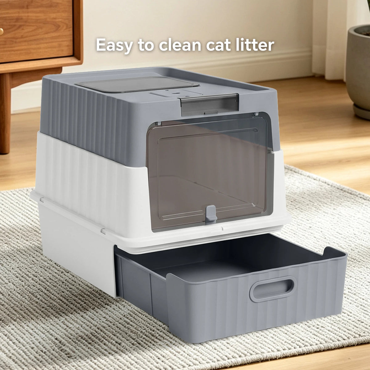 Draw-Out Fully Enclosed Pet Cat Litter Box With Large Space Removable Easy To Clean Anti-Slip Durable And Comes With A Shovel