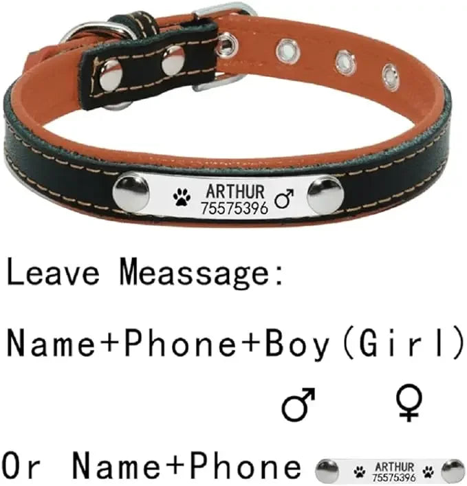 Custom Leather Dog Collar Soft Padded Dog Collars Personalized Pet ID Necklace Free Engraved Name Paw For Small Medium Dogs Pug