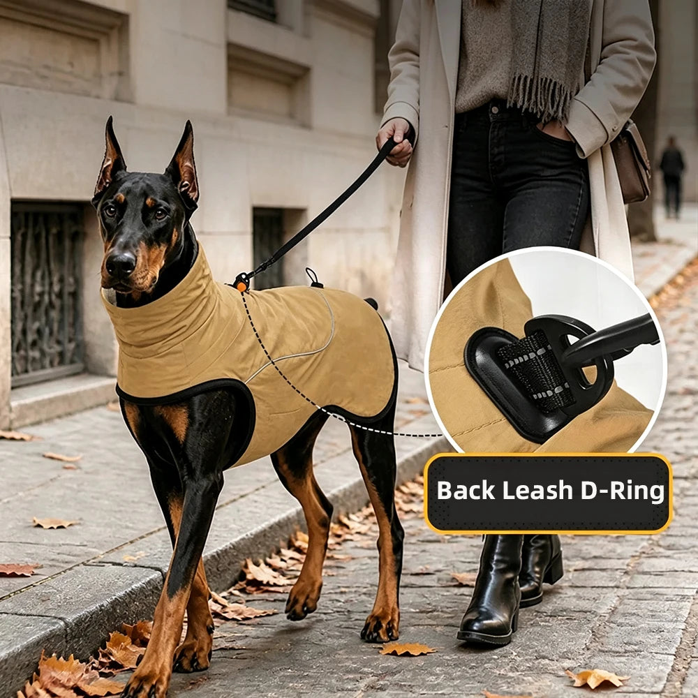Small Medium Large Dog Winter Coat With Built‑in D‑Ring, Waterproof Snow‑Proof Pullover Dog Jacket, Warm Cotton Pet Clothes for