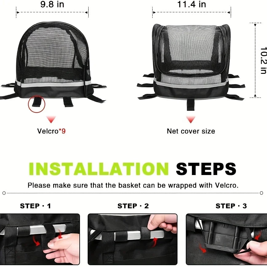 Bike Basket Cover Removable Full Zip Opening Dog Pet Bike Basket Cover Easily Put in & Take Out Breathable Net for Basket