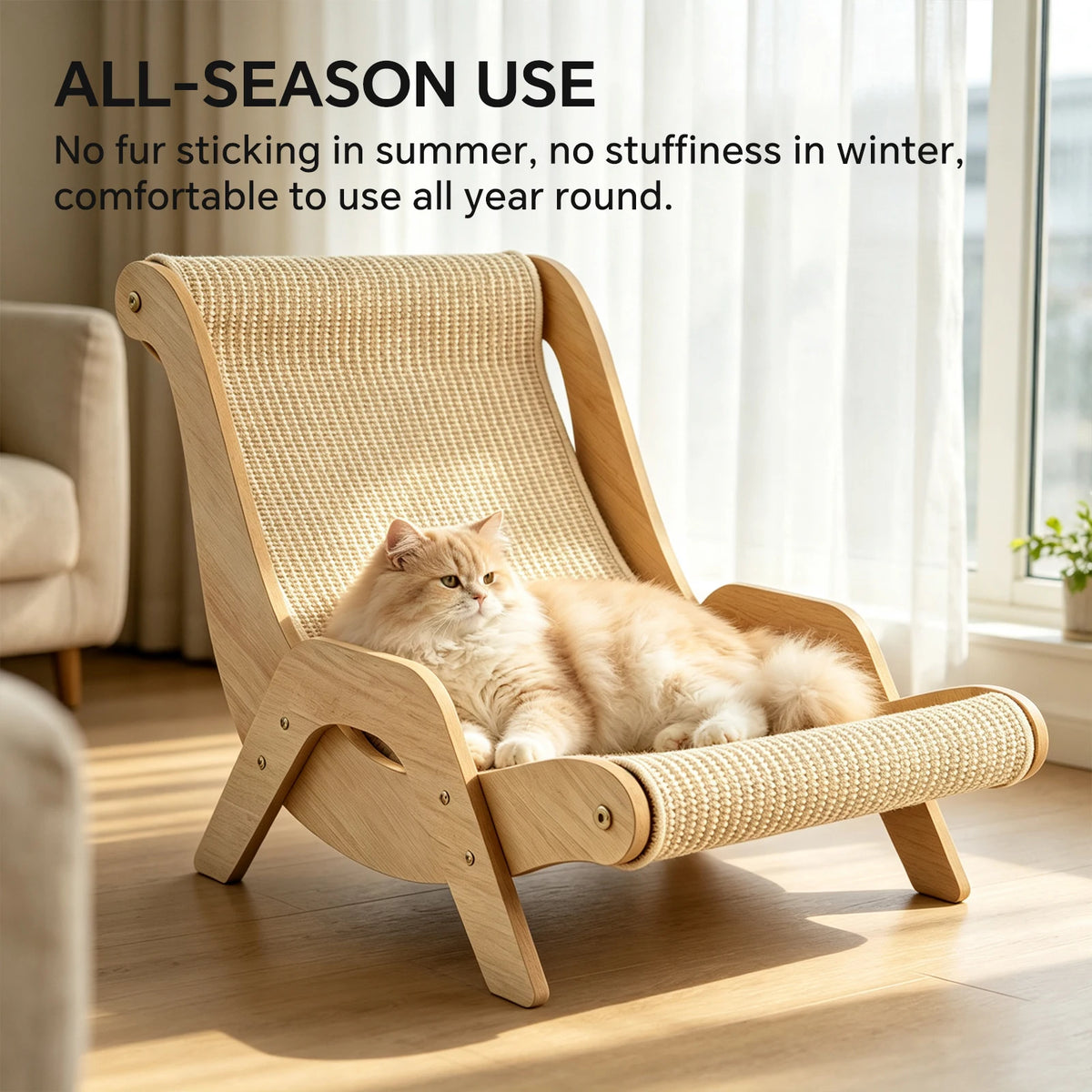 The Cat Recliner Has A Comfortable Cat Scratching Pad With A Wooden Frame. The Cat Hammock Is Made Of Sisal Rope And Is A Pet Beach Chair. The Indoor Nap Room Furniture Includes A High Platform Cat Bed.