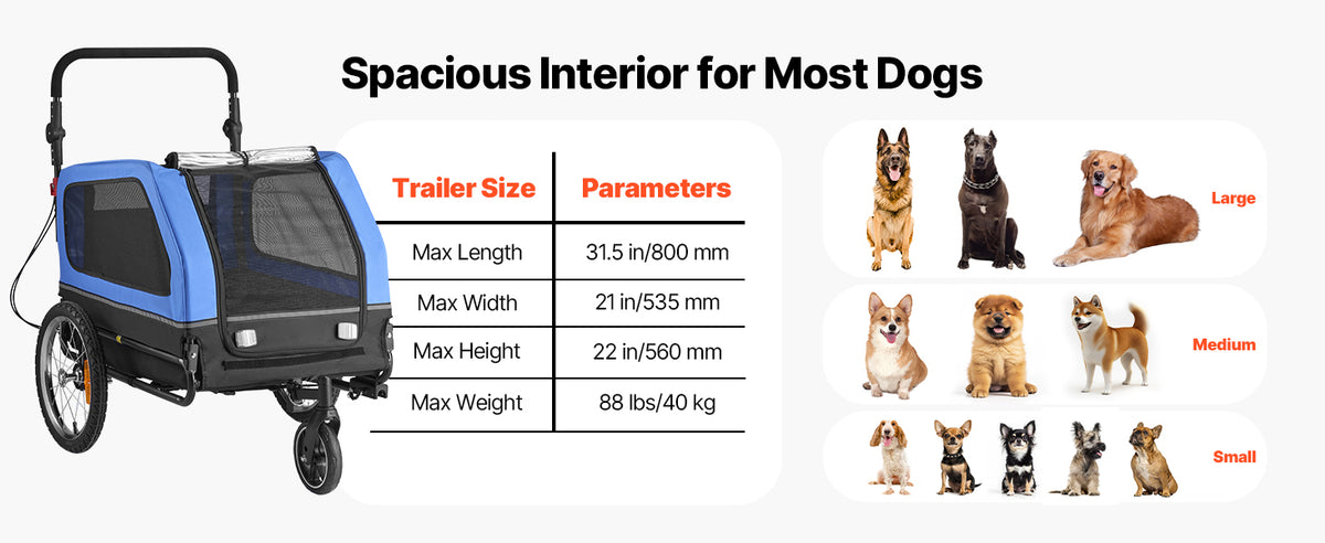 88 lbs Dog Bike Trailer 2-in-1 Pet Stroller Cart Bicycle Carrier with Wheel & Universal Coupler for Small & Large Dogs