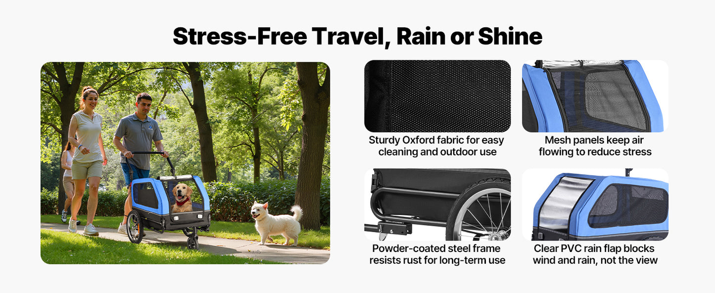 88 lbs Dog Bike Trailer 2-in-1 Pet Stroller Cart Bicycle Carrier with Wheel & Universal Coupler for Small & Large Dogs