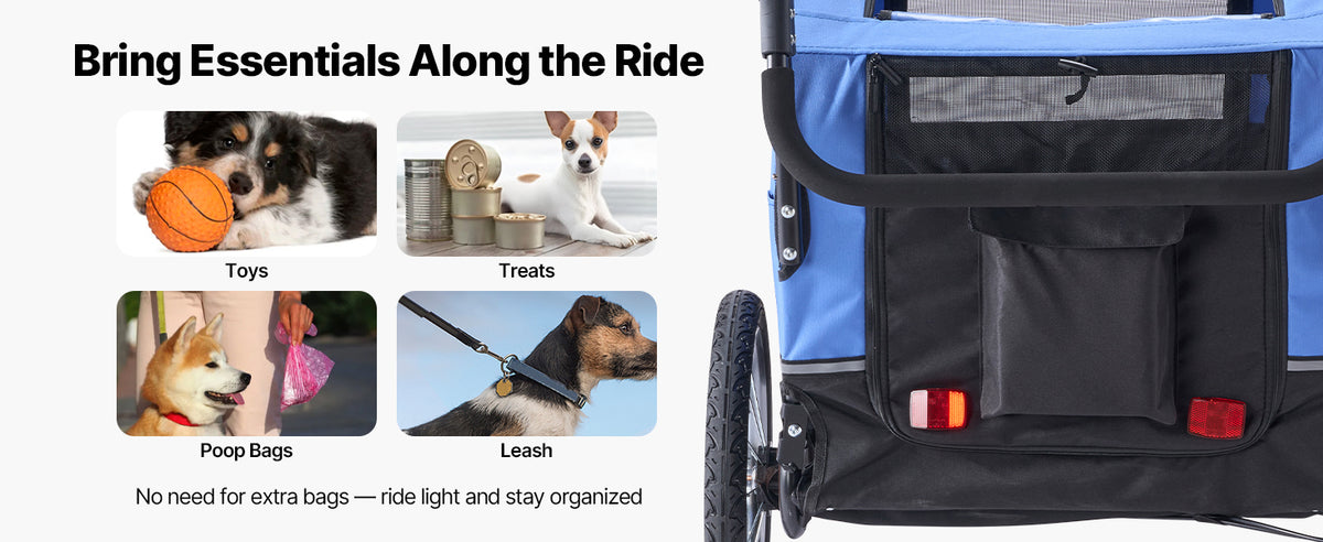 88 lbs Dog Bike Trailer 2-in-1 Pet Stroller Cart Bicycle Carrier with Wheel & Universal Coupler for Small & Large Dogs